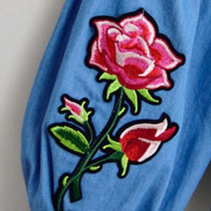 Rose Embroidered Denim Shirt - jeanspur