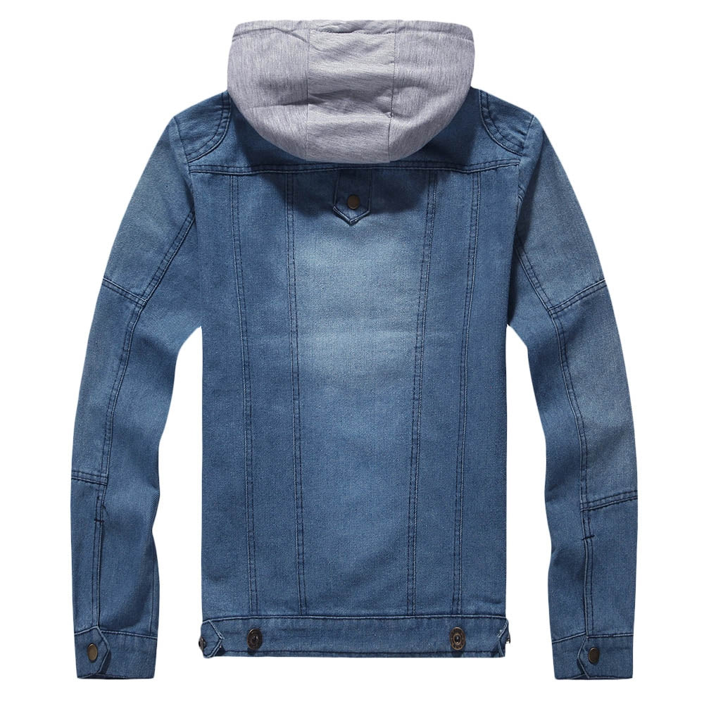 Stylish Hooded Long Sleeve Pocket Denim Men Jacket - jeanspur