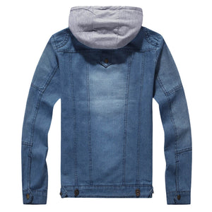 Stylish Hooded Long Sleeve Pocket Denim Men Jacket - jeanspur