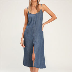 Sleeveless Bow Denim Sling Dress - jeanspur